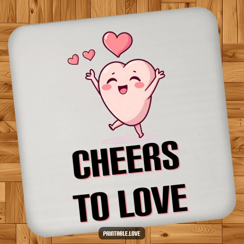 Funny tiny heart character drink coaster, a cute heart tossing a heart, protects surfaces.