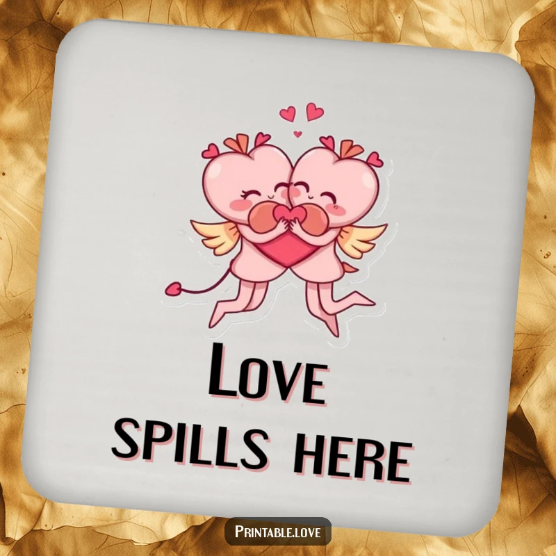 Funny drink coasters featuring two heart characters in a playful, acrobatic embrace, adding humor to beverage service.