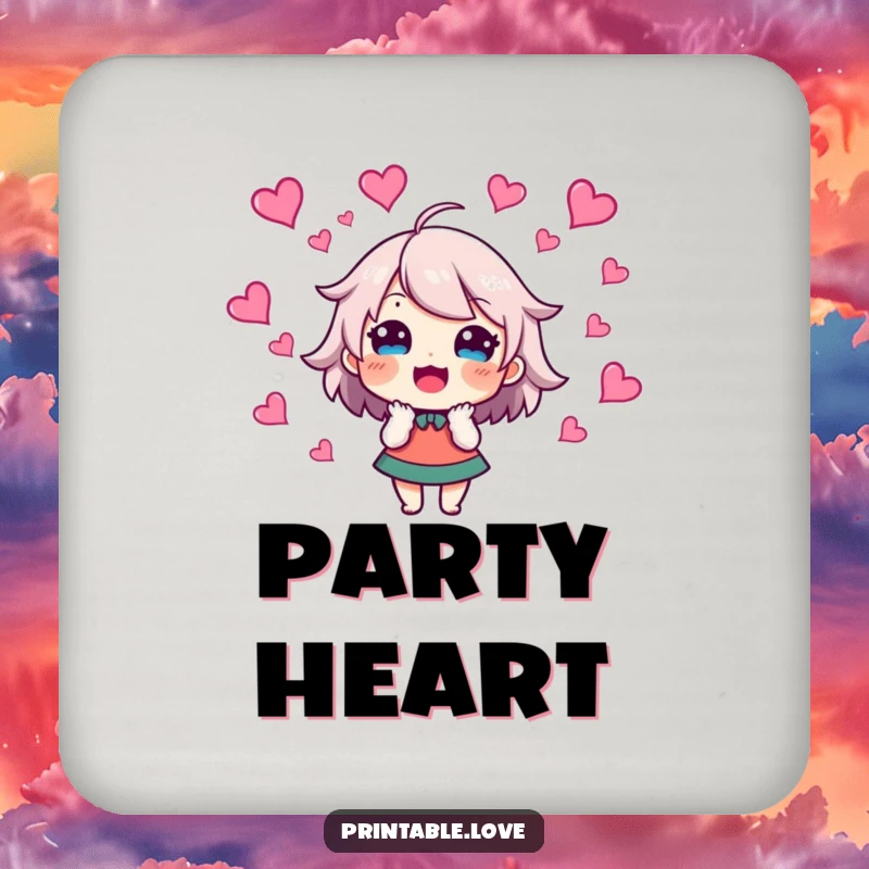 Funny Coasters featuring an excited character with hearts swirling around their head, protecting surfaces with cheerful flair.