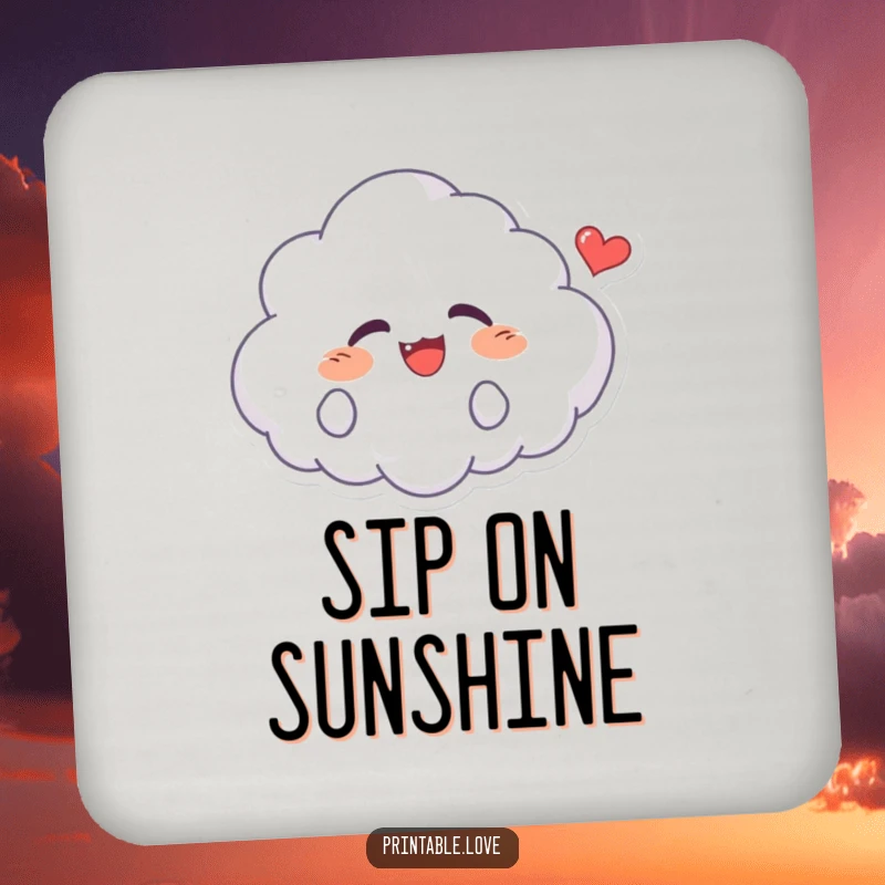 Funny Kawaii Cloud Drink Coaster: Features a giggling cloud character with a happy heart, protecting surfaces from drinks in a cute way.