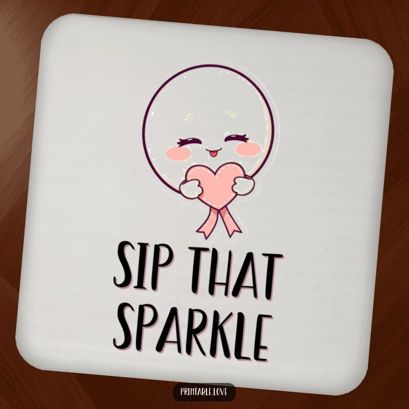 Funny kawaii moon drink coasters with a mischievous wink and a heart-shaped ribbon, protecting surfaces with charm.