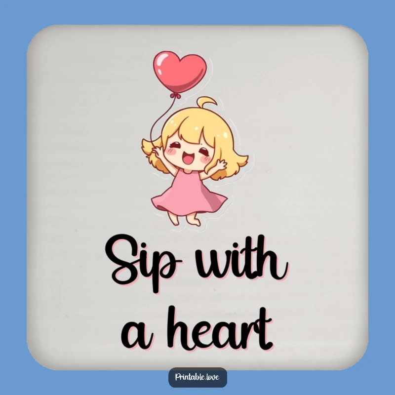 Funny Kawaii Coaster: Joyful Heart Twirl Protects Surfaces Gift