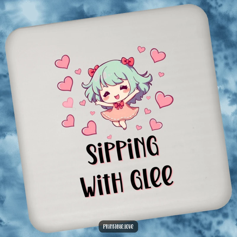 Funny Coaster: A character dances cheerfully surrounded by hearts, adding joy to drink service, a charming funny gift.