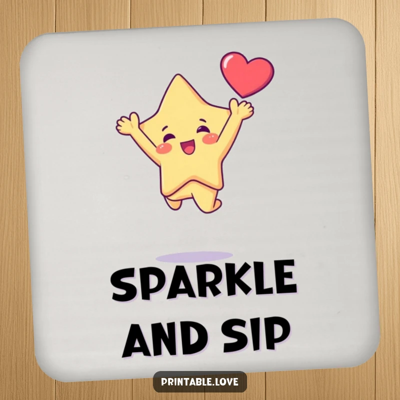 Funny Kawaii Star Character Doing a Joyful Leap Holding a Heart Aloft, Protecting Drinks with Humor, Funny Gift