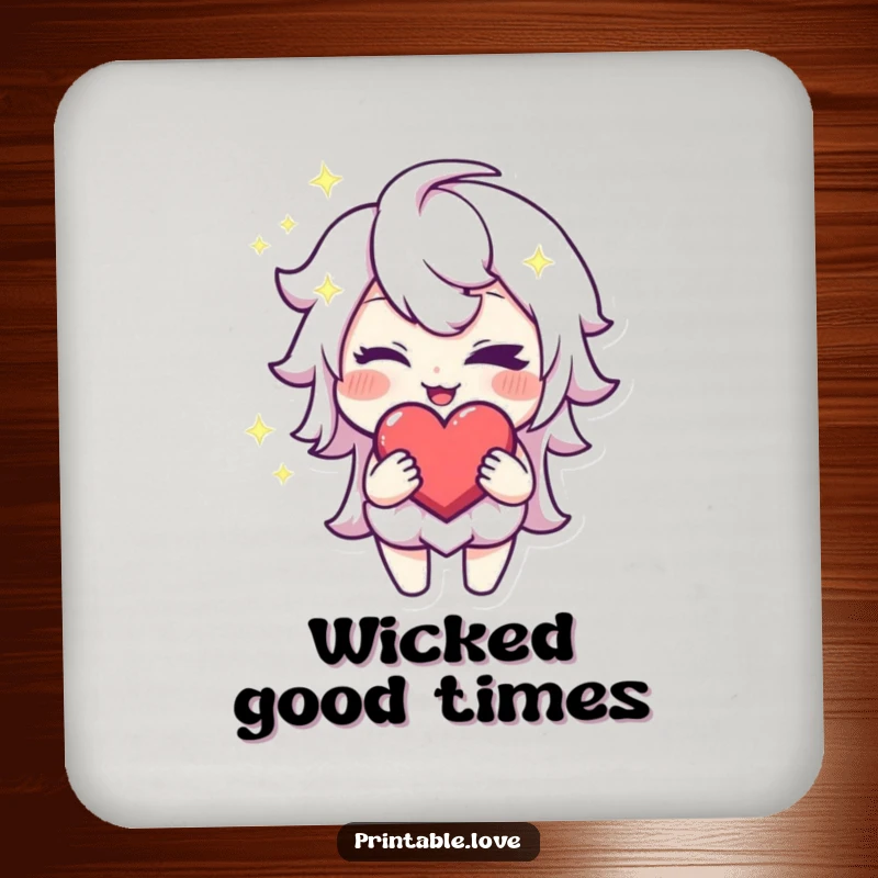 Funny Winking Heart Coasters: A set of coasters featuring a sparkling character winking with a mischievous grin while holding a heart.