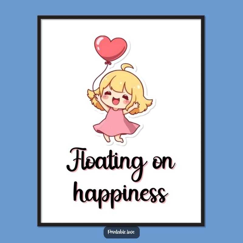 Funny Kawaii Character Poster: Joyful Heart Twirl Wall Art Gift