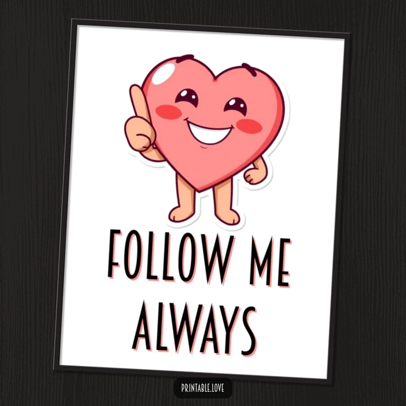 Funny heart character with a cheerful grin playfully pointing on a poster, adding a touch of playful guidance.