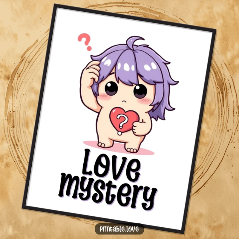 Funny Poster featuring a perplexed character holding a heart question mark, capturing the essence of endearing confusion and curiosity.