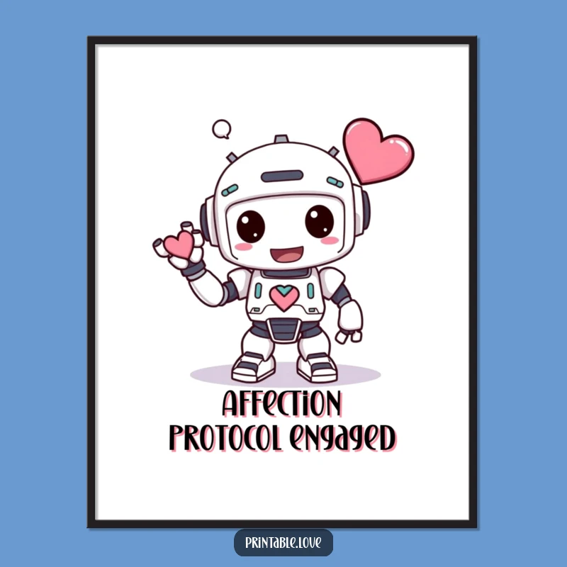 Funny Kawaii Robot Poster - Adorable Bowing Robot Art for a Humorous Statement Wall