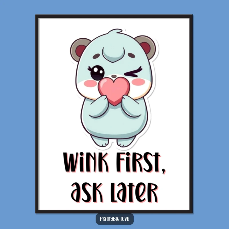 Funny Kawaii Winking Character Poster - Cute Wall Art for a Happy Room
