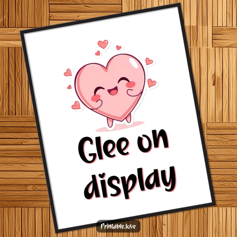 Funny heart character in a dynamic pose, tumbling head over heels with glee, presented as a vibrant digital art poster.