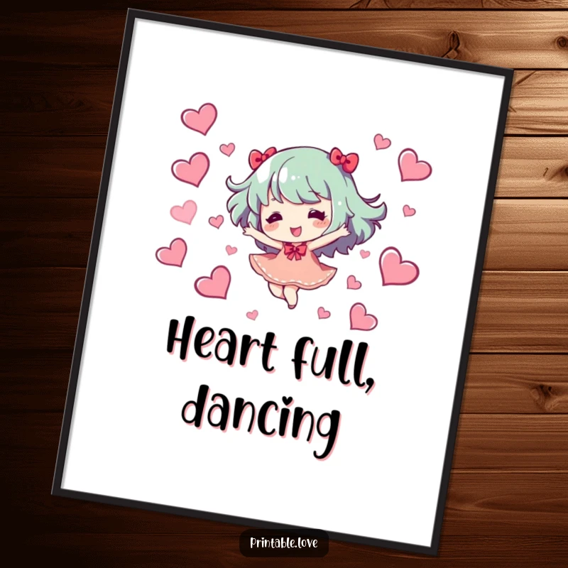 Funny Poster: A vibrant artwork of a character dancing joyfully amid hearts, capturing pure bliss, a perfect funny gift.