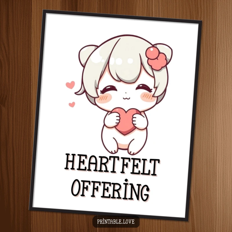 Funny Blushing Heart Poster: An art print of a shy character blushing deeply while playfully pushing a heart towards the viewer.