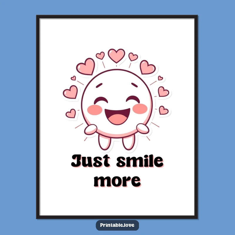 Funny Kawaii Smiley Face Poster - Laughing Heart Character Wall Art Gift
