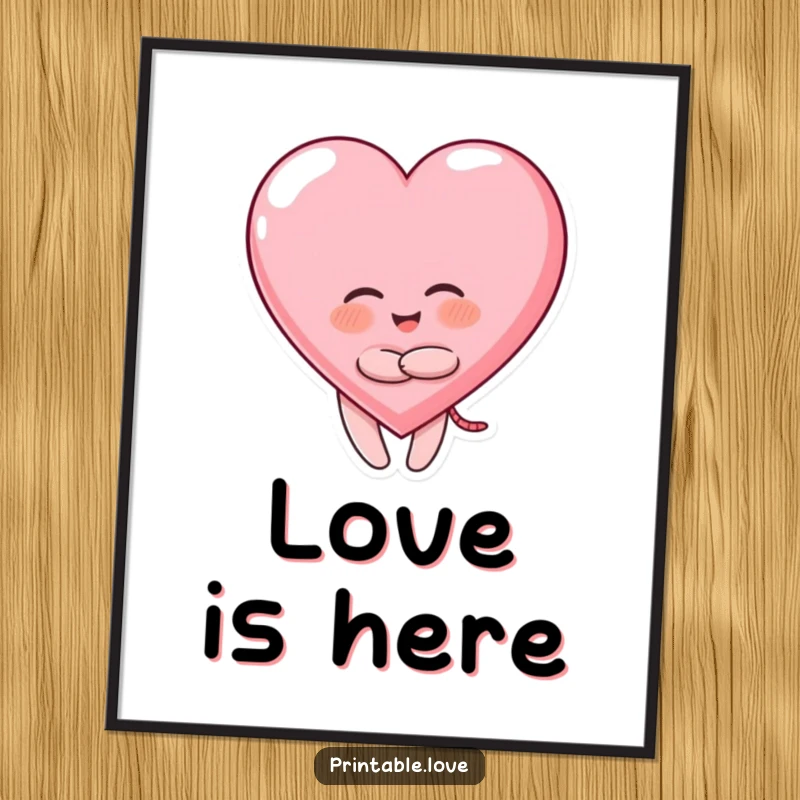 Funny Giggling Heart Poster print of a character hugging a heart, whimsical art funny gift.