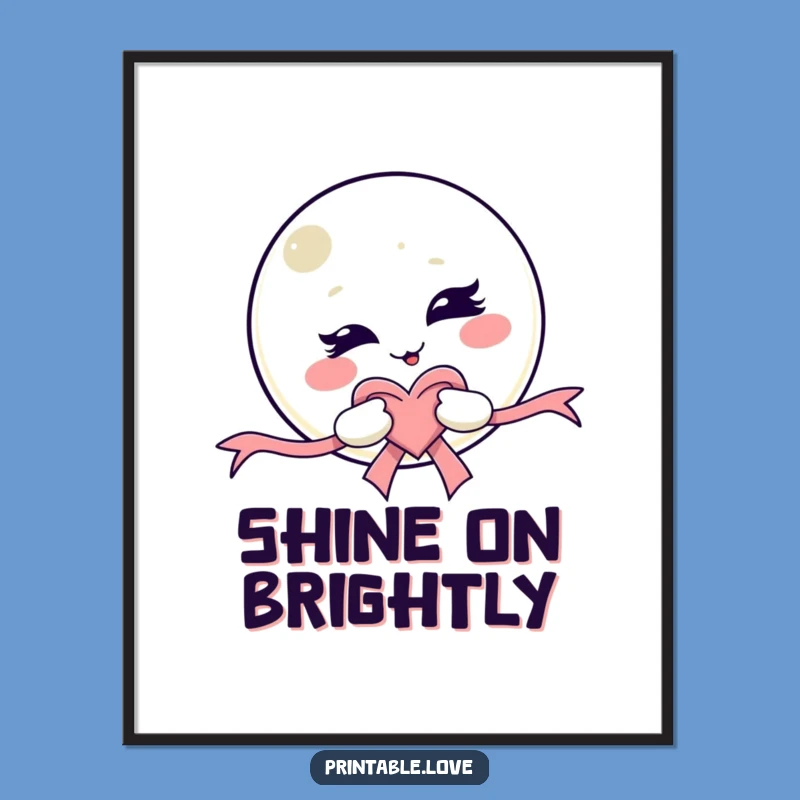 Funny Kawaii Moon Poster - Winking Character Art, Playful Funny Gift for Walls