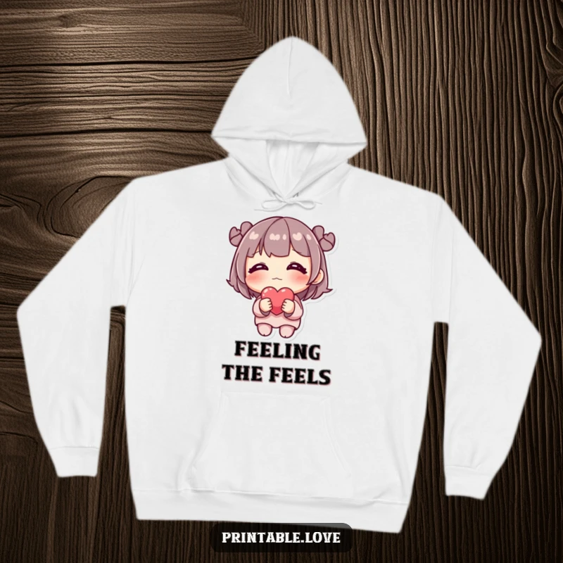 Funny Hoodie: A shy character is blushing and holding a single, delicate heart, looking utterly sweet.