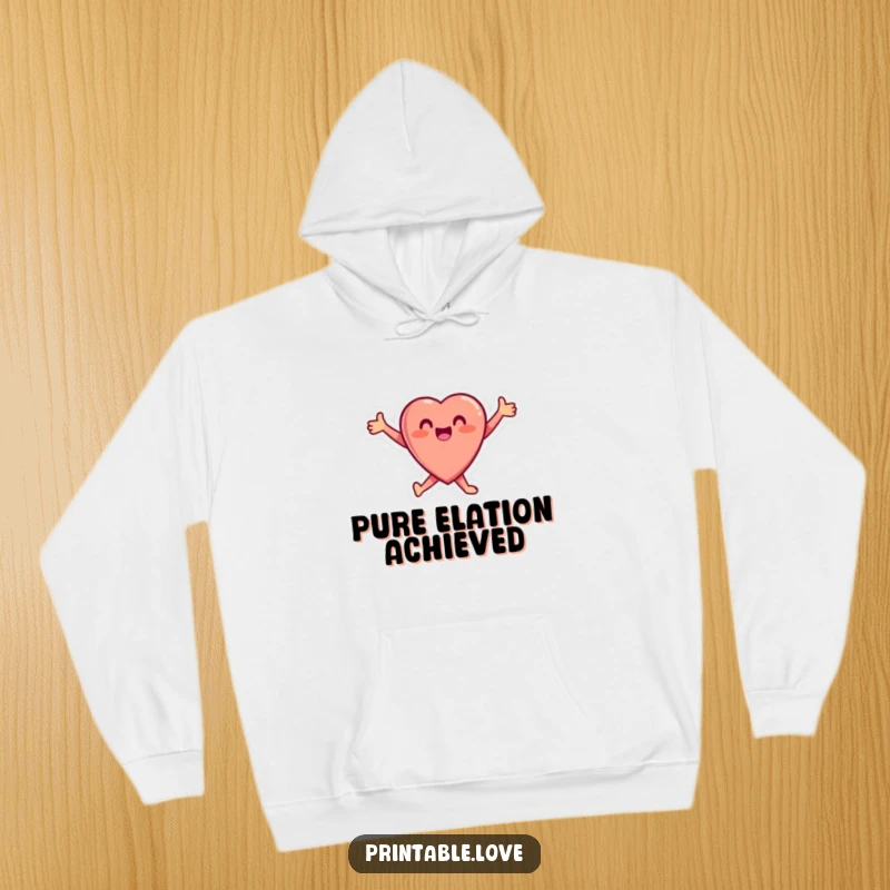 Funny Heart Hoodie featuring a small, joyful heart character leaping with arms outstretched, providing cozy comfort and radiating happiness.