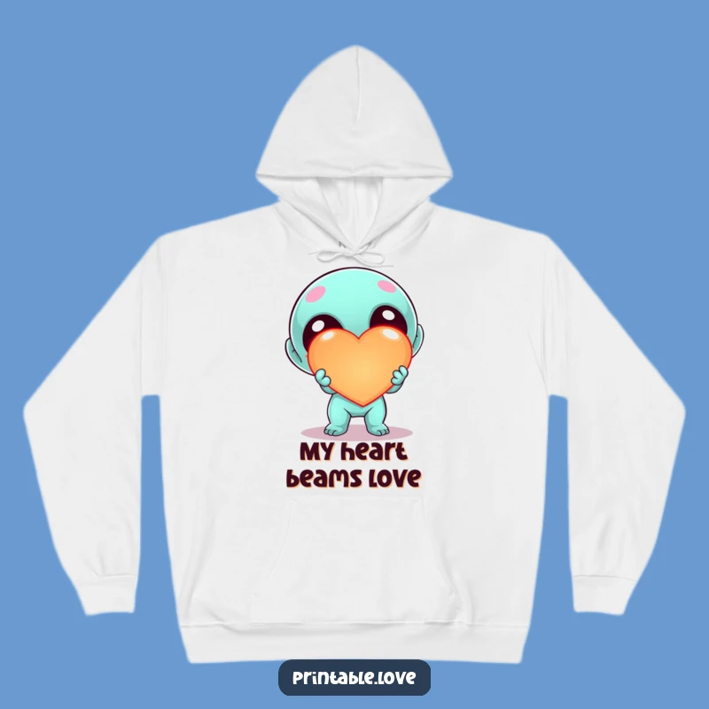 Funny Kawaii Alien Heart Hoodie - Cozy Sci-Fi Character Sweatshirt Gift