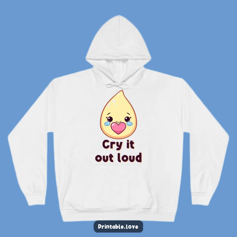 Funny Kawaii Tear Hoodie: Cozy Joy, Sparkle Tears, Heart Detail, Great Gift