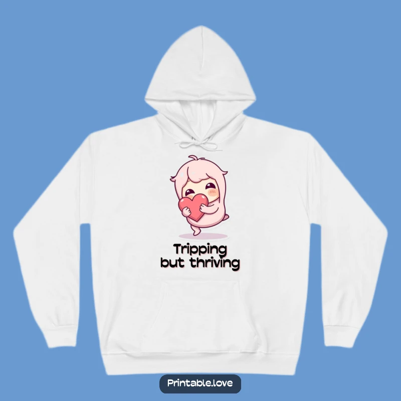 Cozy Tripping Heart Hoodie: Warm & Funny Character Protecting Love