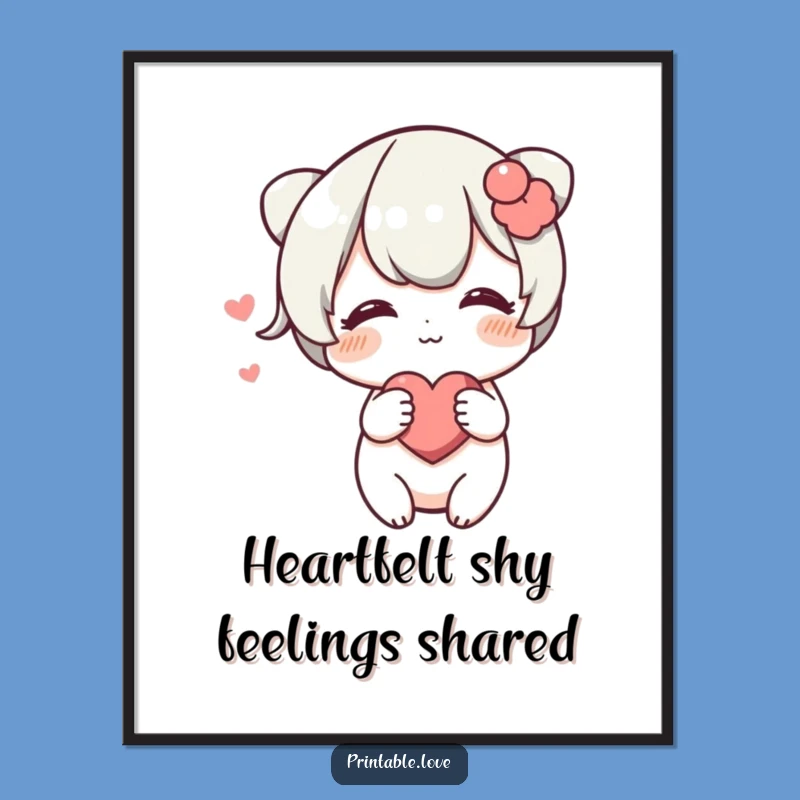 Blushing Heart Character Free Printable Wall Art - Shy & Funny Decor