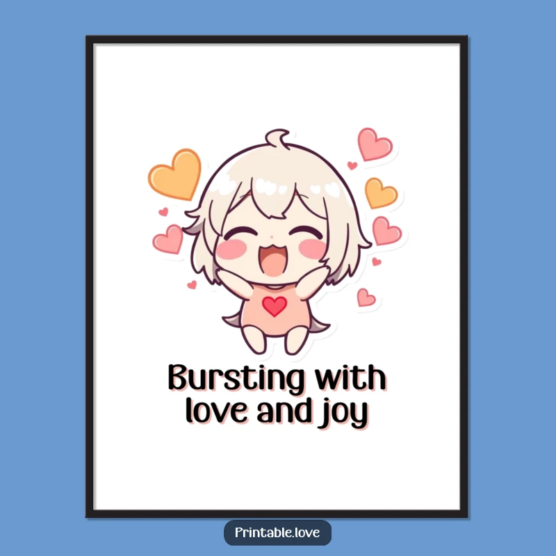 Free Printable Excited Hearts Wall Art - Bursting Love Downloadable Decor