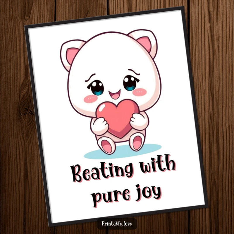 Funny Free Printable Wall Art: Smiling character with beaming eyes, gifting a glowing heart, radiating love and joy.