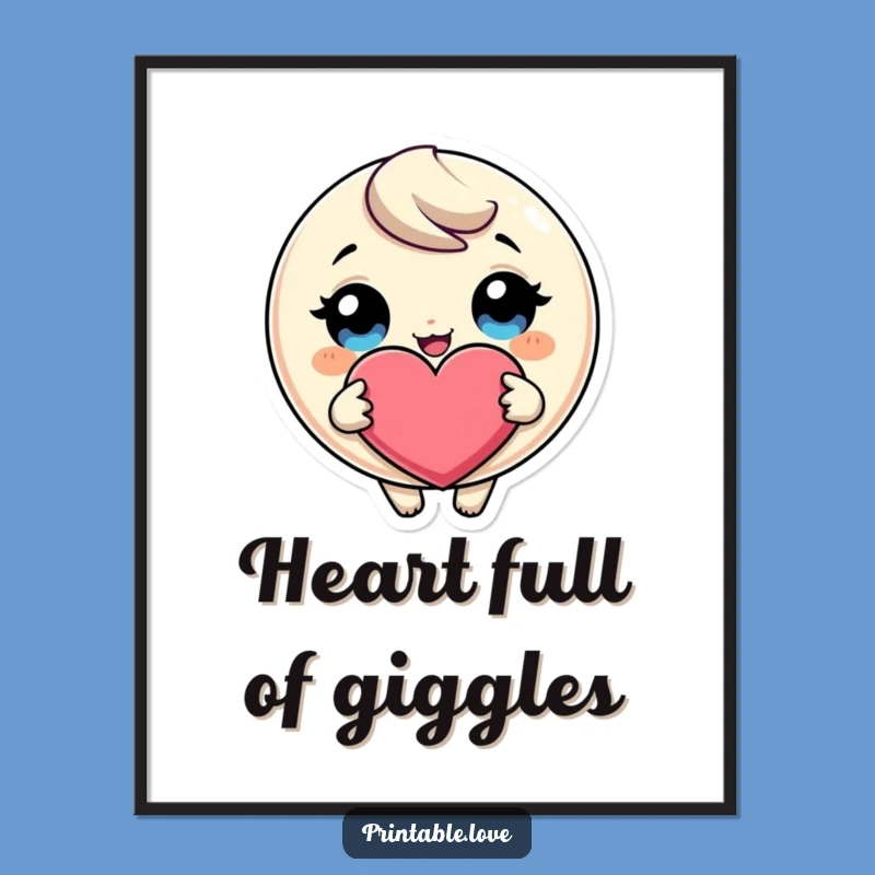 Giggling Heart Character Free Printable Wall Art - Funny Love Decor Downloadable