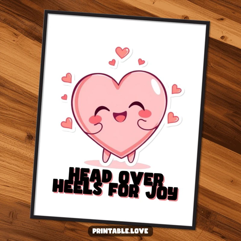 Funny Free Printable Wall Art of a heart character tumbling head over heels with glee, bringing a sense of playful joy to any room.