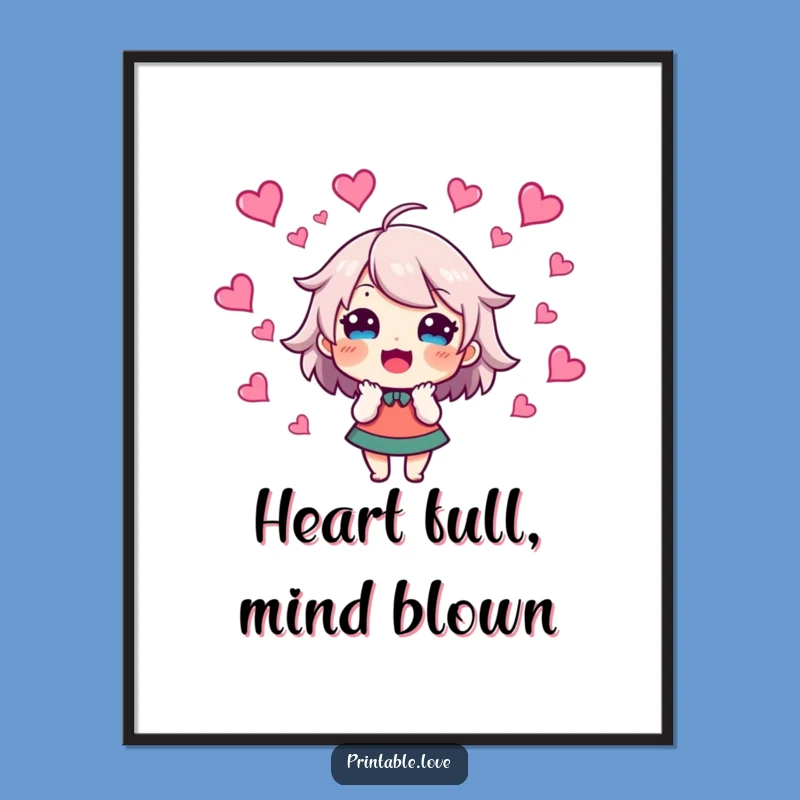 Free Printable Wall Art: Excited Hearts Character - Energetic Downloadable Decor