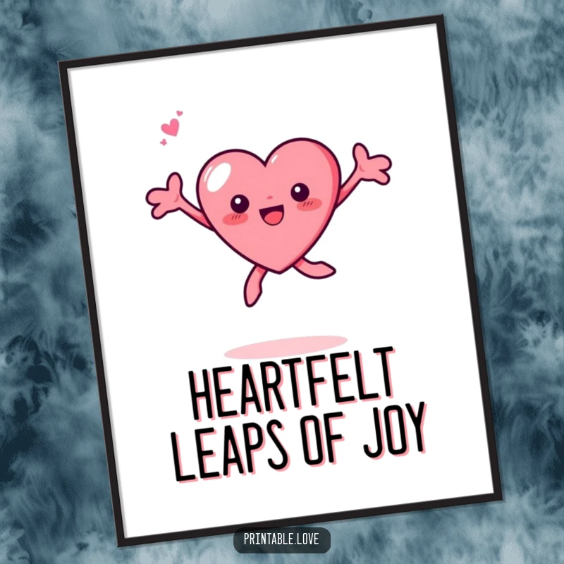 Funny Free Printable Joyful Heart Wall Art leaping with arms spread wide, embodying pure happiness and positive energy for any room.