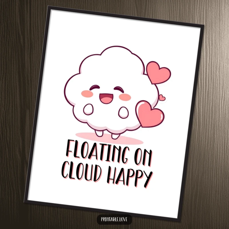 Funny Free Printable Wall Art: A kawaii cloud character in uncontrollable giggles, with a happy heart floating nearby.