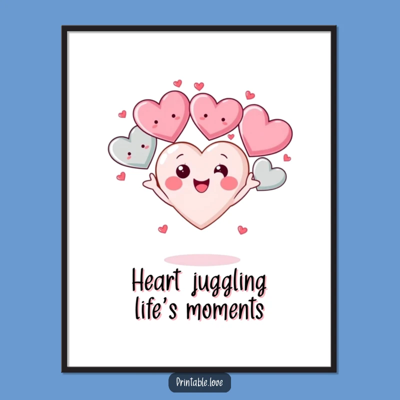 Kawaii Heart Juggling Free Printable Wall Art: Joyful & Funny Decor
