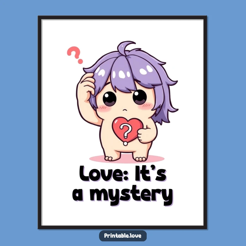 Free Printable Wall Art: Confused Heart Question Mark Character - Funny Downloadable Decor