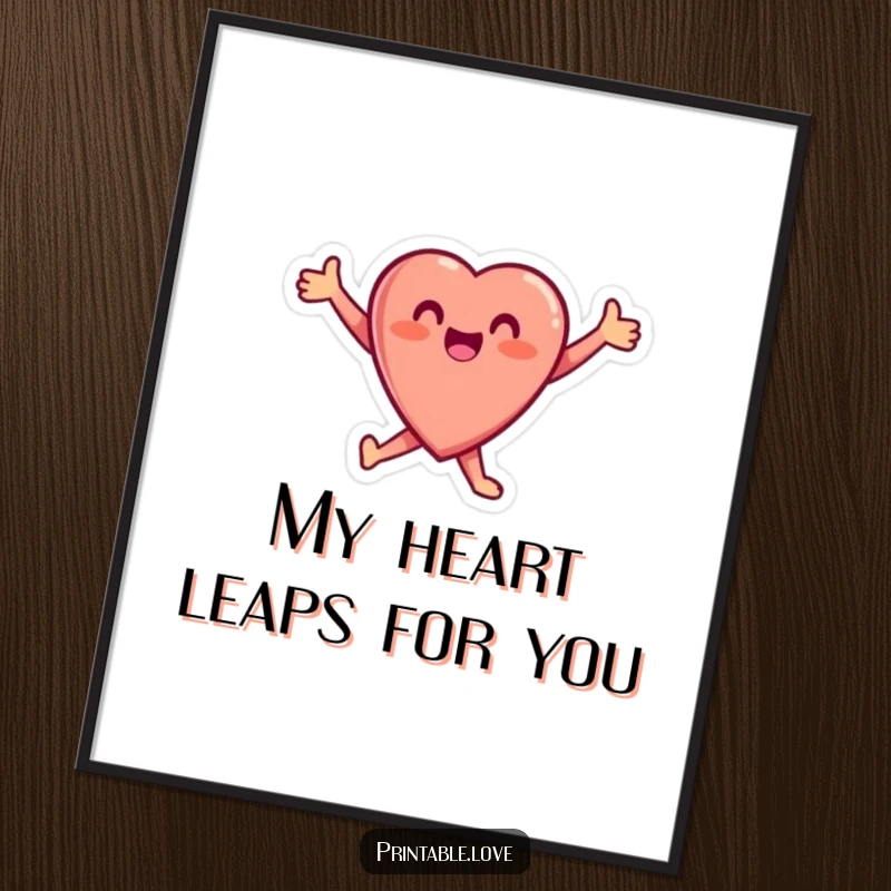 Free Printable Wall Art: A small heart character leaping with joy, arms outstretched, adding a touch of happiness to any room.