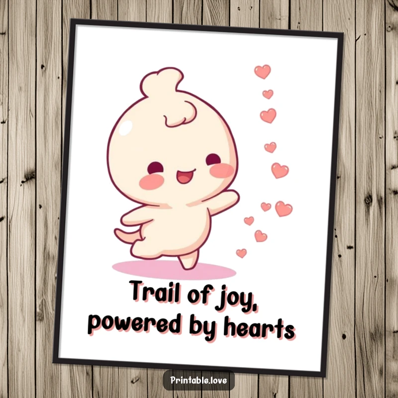 Funny Free Printable Wall Art: A character strolls happily, leaving a delightful trail of small floating hearts.
