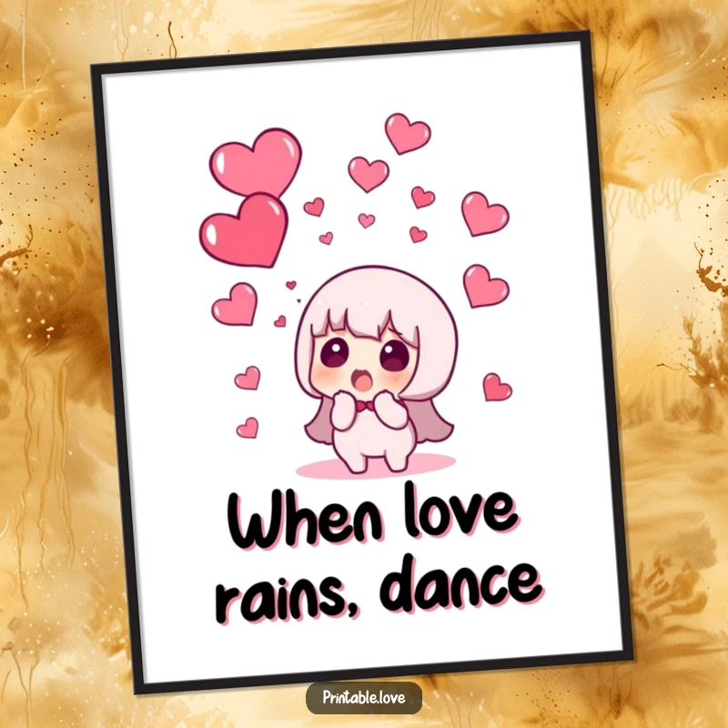 Funny Free Printable Wall Art: A character looks utterly surprised as a single heart rains down from the sky.
