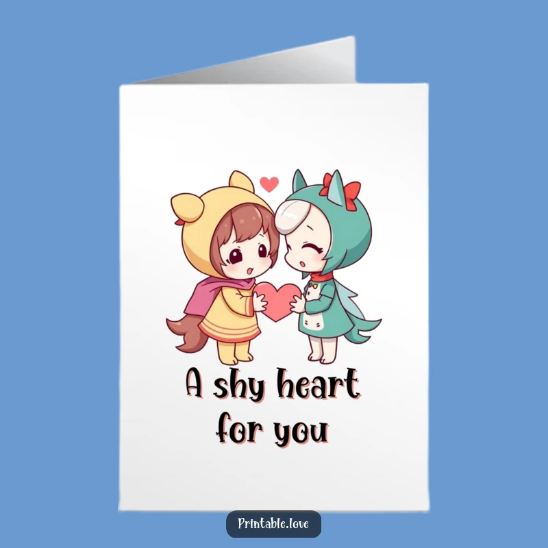 Free Printable Shy Heart Birthday Card - Playful Character Downloadable
