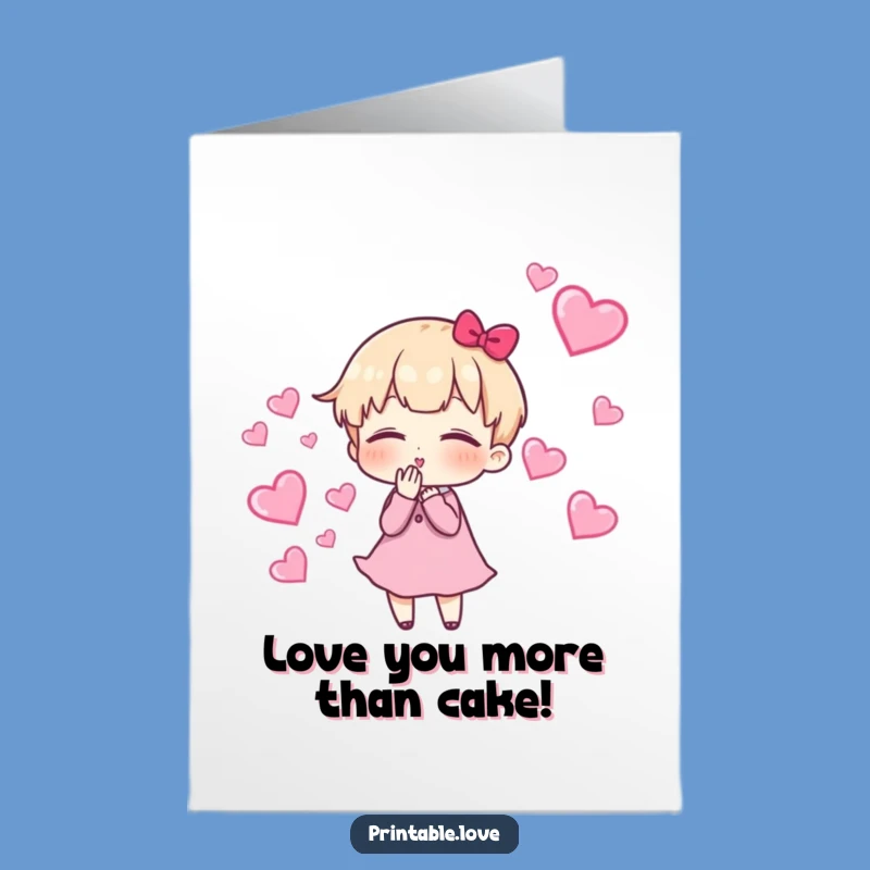 Free Printable Birthday Card: Blowing Kisses Hearts Character - Funny Digital Download Gift