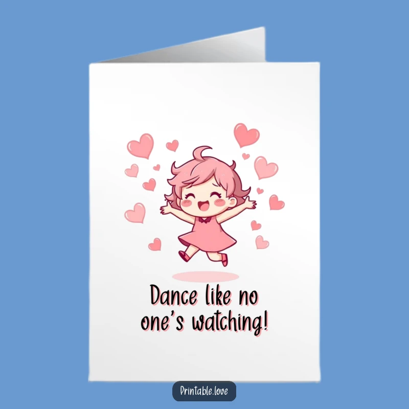 Free Printable Birthday Card: Dancing Heart Character - Funny Downloadable Gift