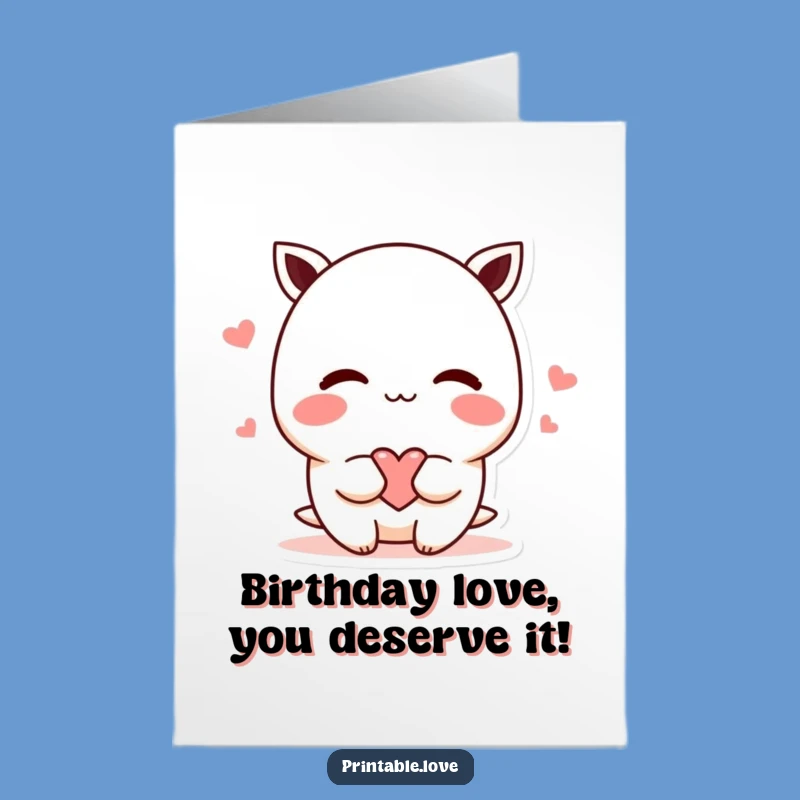 Free Printable Birthday Card: Shy Kawaii Heart for a Sweet Day!