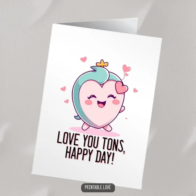Funny Free Printable Birthday Card: A small, kawaii heart character gleefully tripping, perfect for a fun birthday wish.