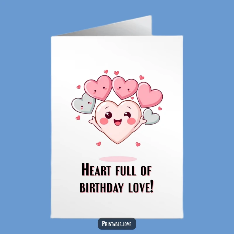 Free Printable Kawaii Heart Birthday Card: Love & Laughter Downloadable Gift
