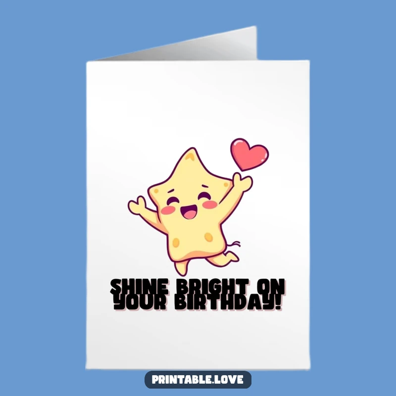 Free Printable Kawaii Star Birthday Card: Shining & Funny Downloadable Gift