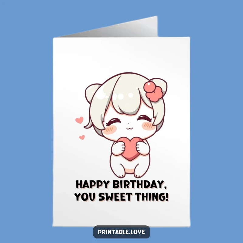 Blushing Heart Character Free Printable Birthday Card - Shy & Funny Downloadable