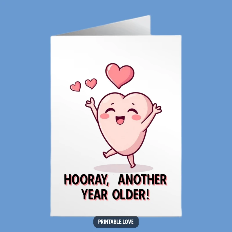 Free Printable Joyful Heart Birthday Card - Tiny Character Throwing Heart Downloadable