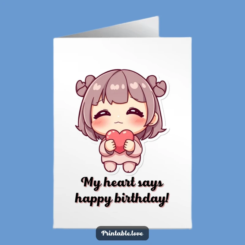 Free Printable Funny Birthday Card: Shy Heart Character, Adorable Downloadable Gift