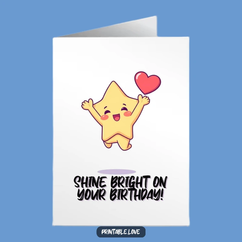 Free Printable Kawaii Star Birthday Card: Funny Joyful Leap, DIY Download