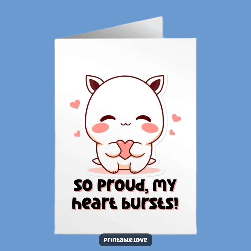 Free Printable Congrats Card: Shy Kawaii Heart for Your Big Win!